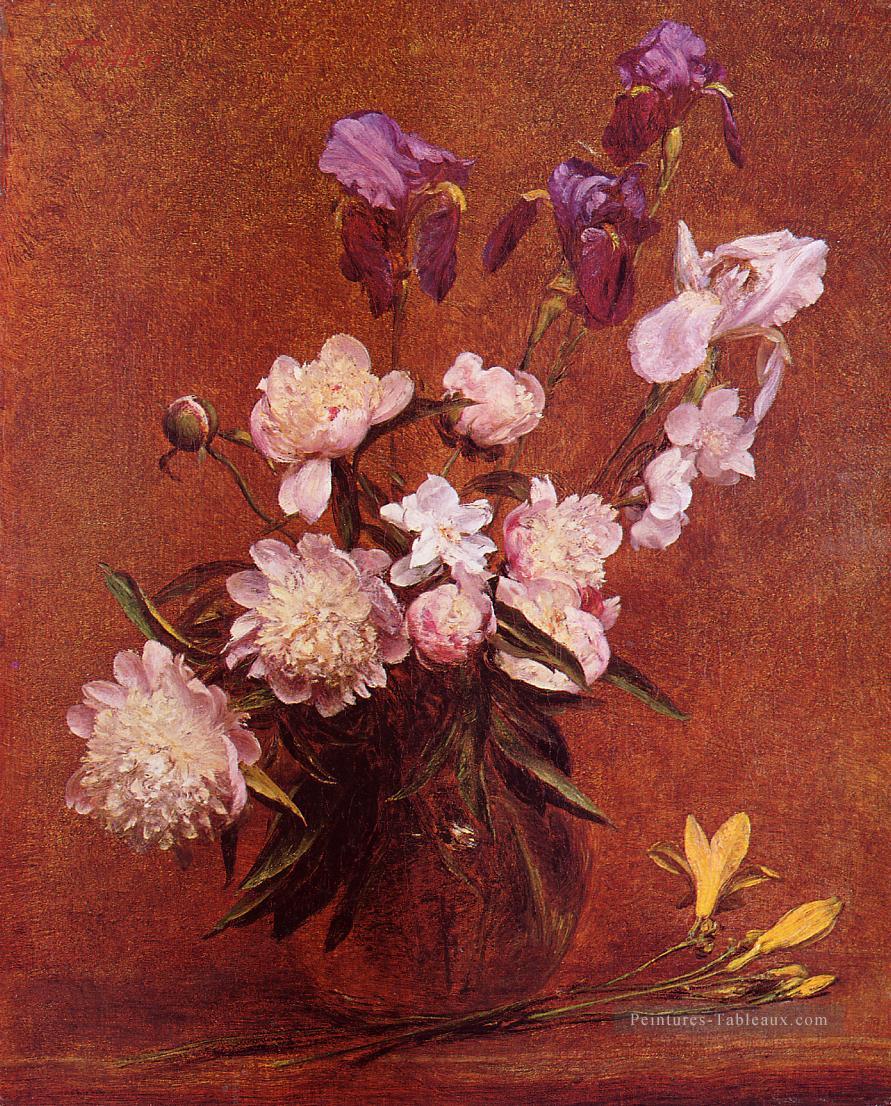 Bouquet de Pivoines et Iris peintre de fleurs Henri Fantin Latour Peintures à l'huile